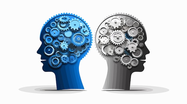 Vector cobalt and gray brain gears rotation pictogram