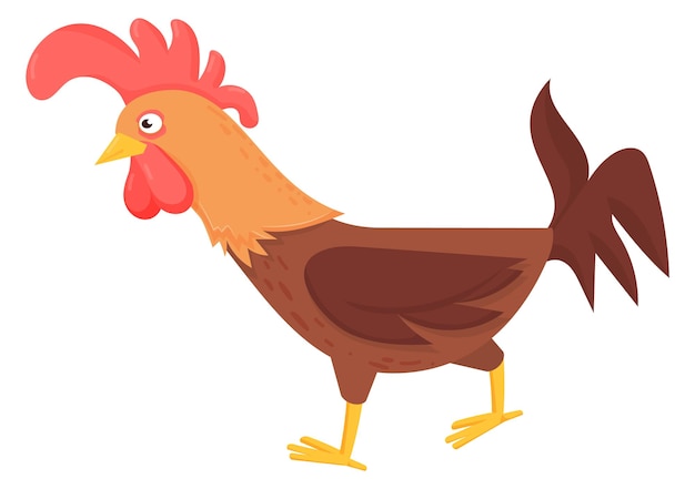 Cock cartoon icon Funny chicken Farm rooster isolated on white background