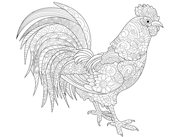 Cock coloring book vector for adults