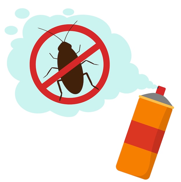 Cockroach bug spray Insecticide sprayed on insect pest harmful beetles control and hygiene from bad insects vector illustration Insecticide pest and cockroach spray for insect control