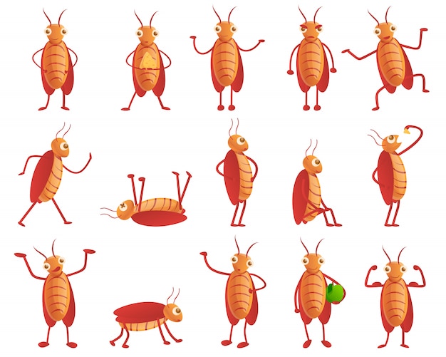 Cockroach set, cartoon style