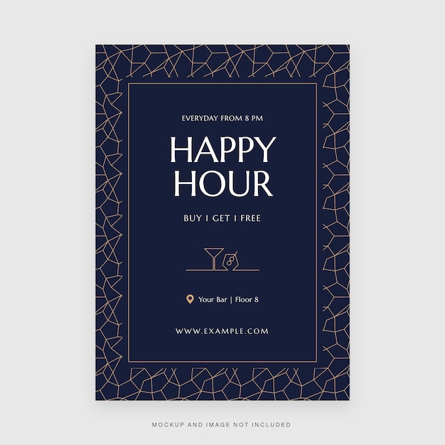 Cocktail Bar Happy Hour Night Flyer Template in Vector