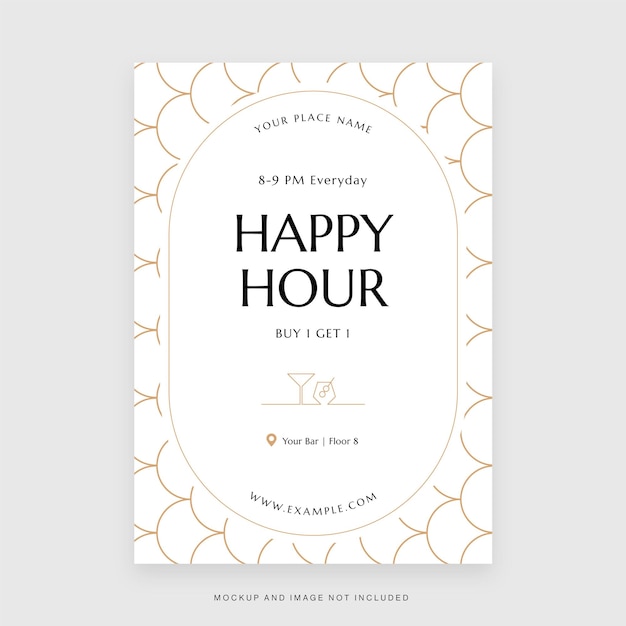 Cocktail Bar Happy Hour Night Flyer Template in Vector