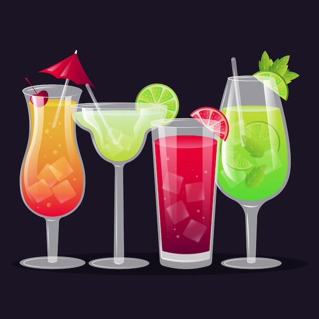 Cocktail collection in flat design