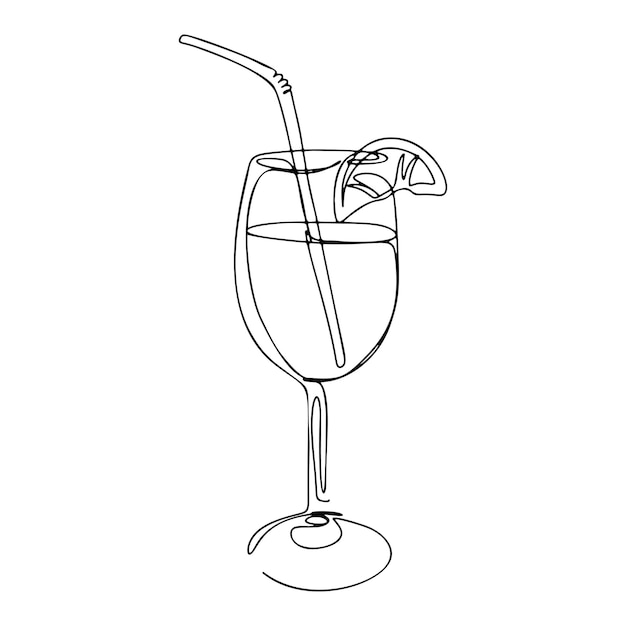 Cocktail glass one line drawing continuous modern illustration