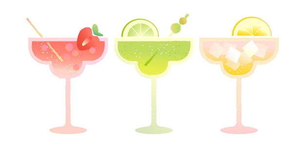 Cocktail glass set vector gradient flat illustration