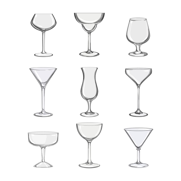 Cocktail glasses set cartoon vector illustration