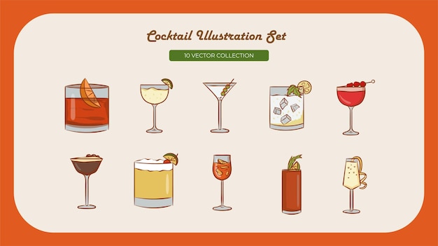 Vector cocktail illustration set