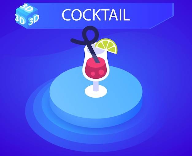 Cocktail isometric design icon Vector web illustration 3d colorful concept