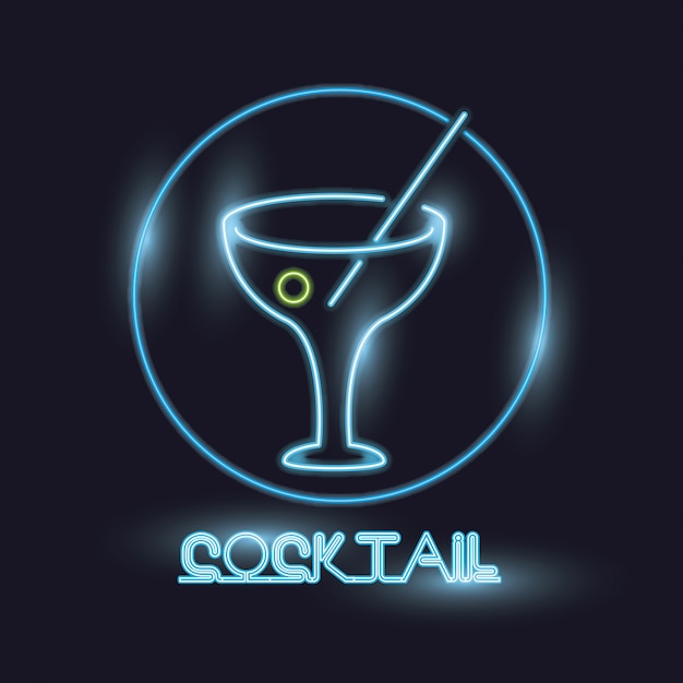 Cocktail neon lights icon 