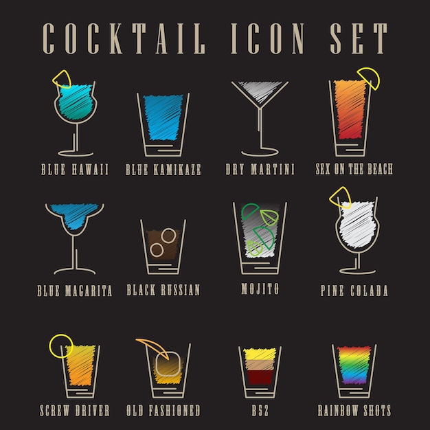 Vector cocktail vector icon set