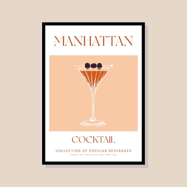 Cocktail vector illustration in a poster frame for modern art gallery