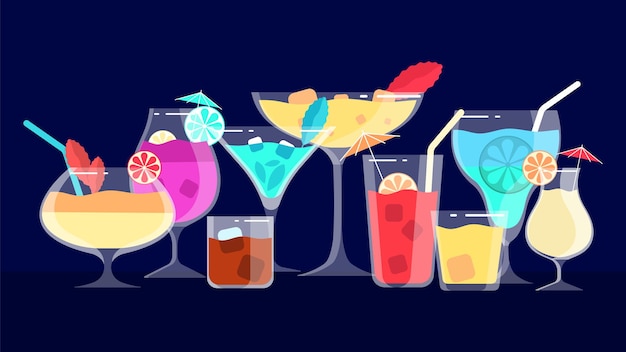 Vector cocktails. alcoholic and non-alcoholic drinks. bar or cafe or restaurant menu banner. evening and night beverages  illustration. cocktail drink alcohol for restaurant beverage