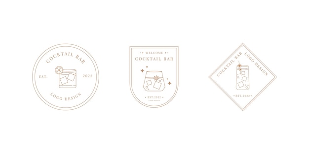 Cocktails logo template Cocktail bar logo Vector design linear template logos icon signs