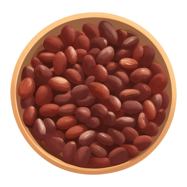 Cocoa Beans on Wooden Bowl Top View Isolated Hand Drawn Painting Illustration