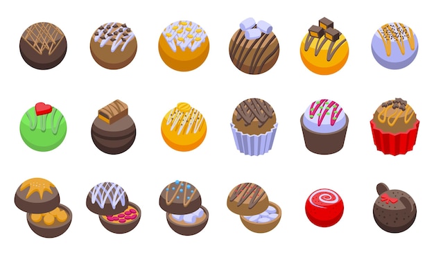 Cocoa bomb icons set isometric vector Food chocolate