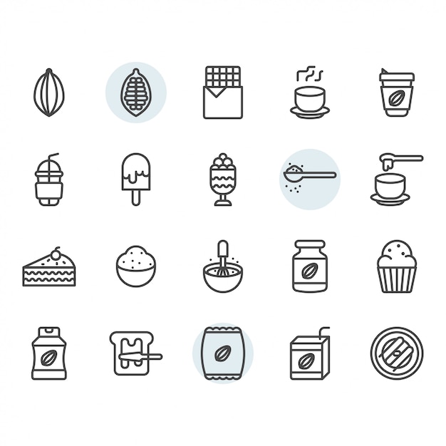 Cocoa icon and symbol set in outline