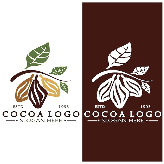 cocoa logo,cocoa bean,cocoa tree,cocoa branches and leaves,chocolate mix on white background,vintage