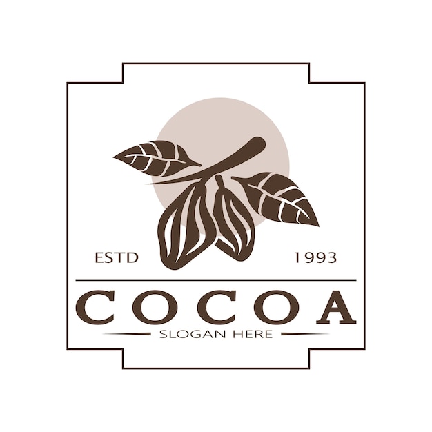 cocoa logo,cocoa bean,cocoa tree,cocoa branches and leaves,chocolate mix on white background,vintage