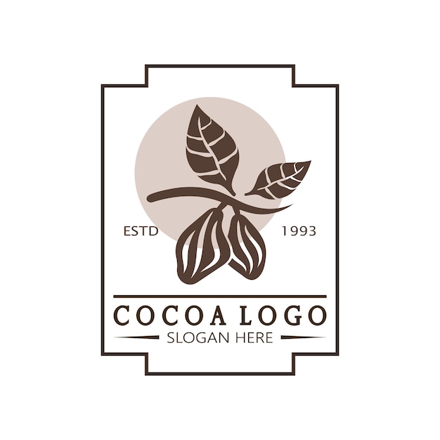 cocoa logo,cocoa bean,cocoa tree,cocoa branches and leaves,chocolate mix on white background,vintage