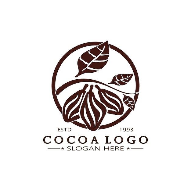 cocoa logo,cocoa bean,cocoa tree,cocoa branches and leaves,chocolate mix on white background,vintage