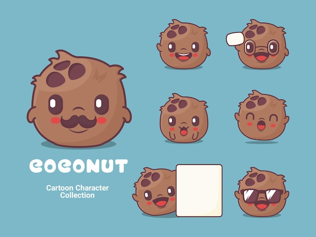 Coconut cartoon character vector illustration