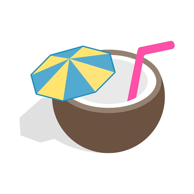 Coconut cocktail icon in isometric 3d style isolated on white background Drinks and cocktails symbol