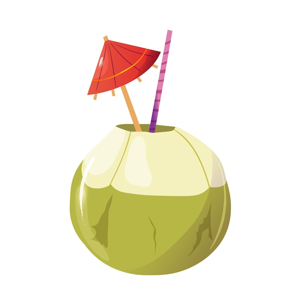 Coconut cocktail with a straw and umbrella Summertime refreshing drinkVector hand drawn cartoon il