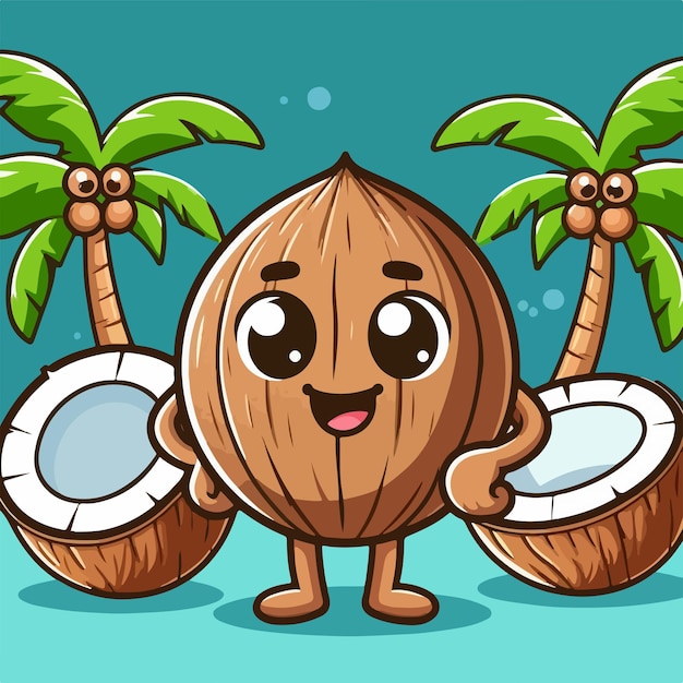 Vector coconut cute cartoon design illustration exotic art tasty