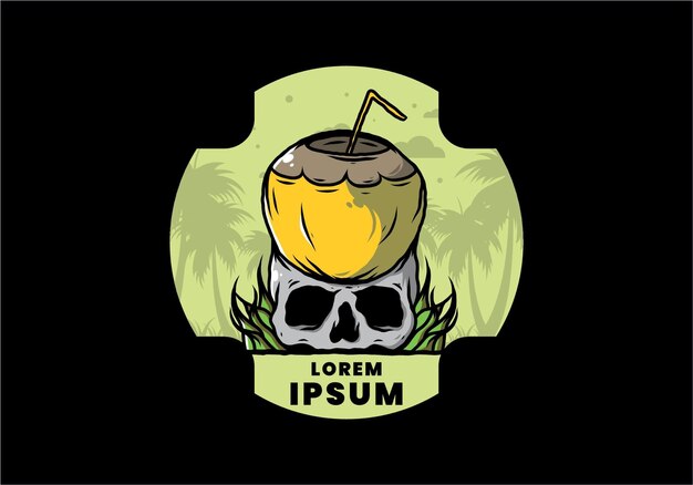 Coconut drink on human skull illustration