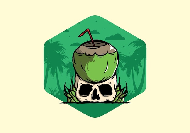 Coconut drink on human skull illustration