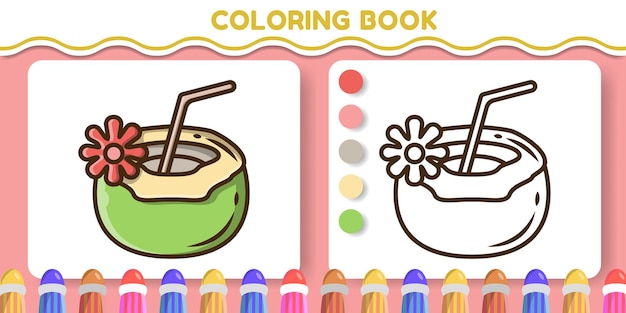 Coconut hand drawn cartoon doodle coloring book for kids