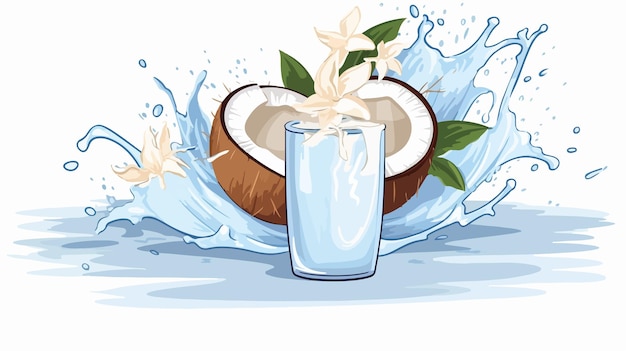 Vector coconut milk splash with kernel