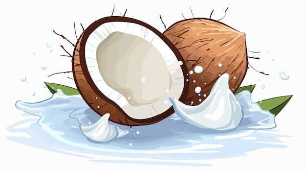 Vector coconut milk splash with kernel