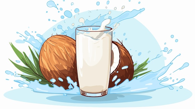 Vector coconut milk splash with kernel