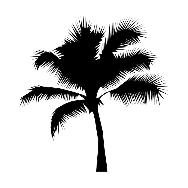 Coconut palm tree black silhouette isolated on a white background illustration Icon sign Art logo design