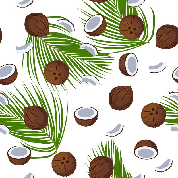 Coconut seamless pattern on white background, vector background.