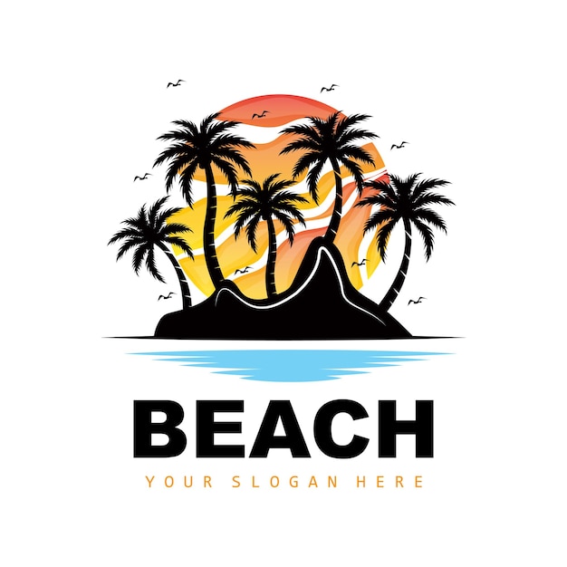 Coconut Tree And Beach Logo Ocean Nature Landscape Design Beach Icon Plant Vector