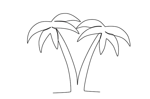 Coconut tree on the beach Summer oneline drawing