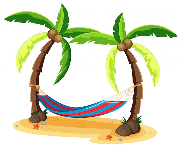 Coconut Tree and Hammock on White Background