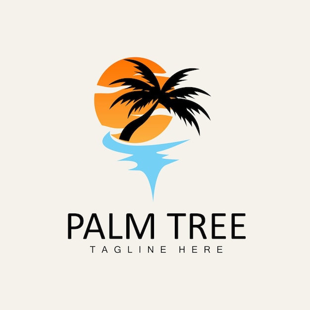 Coconut Tree Logo Palm Tree Sunset Beach Vector Elegant Minimalist Simple Design Symbol Template Icon