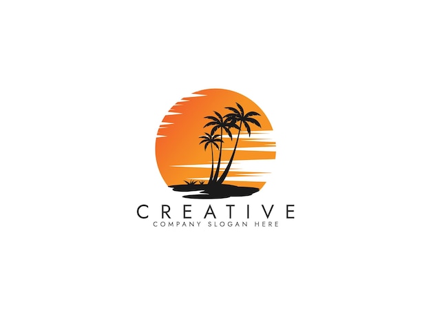 Coconut Tree Logo Palm Tree Sunset Beach Vector Elegant Minimalist Simple Design Symbol Template