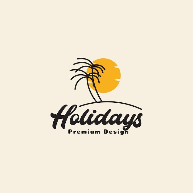 Coconut trees with sunset beach holiday vintage logo symbol icon vector graphic design illustration