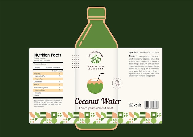 Vector coconut water bottle label design product label design with coconut water logo editable vector