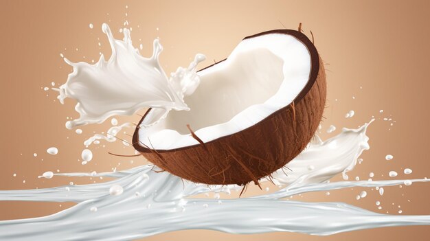 Vector a coconut with a splash of milk in it