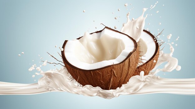 a coconut with a splash of milk splashing in it