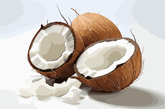 Coconuts with leaves Coconut with half and leaves on white background Vector illustration