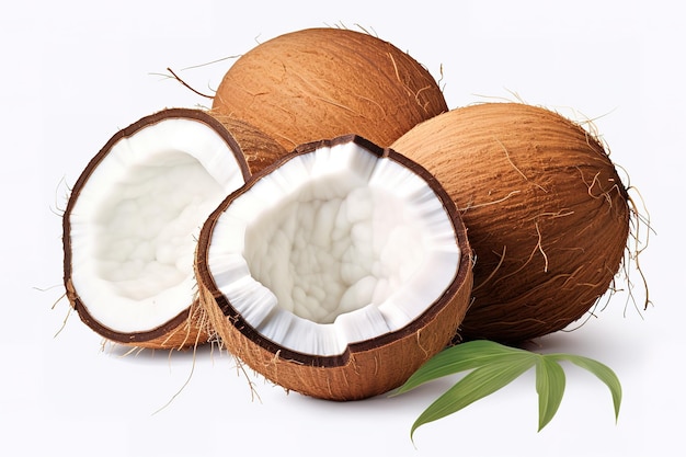 Vector coconuts with leaves on a white background