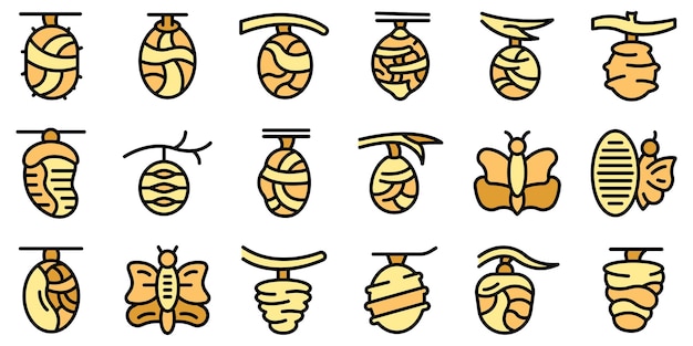 Cocoon icons set vector flat