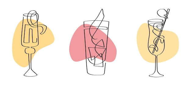 Coctails lineart Minimalist vector illustration Negroni set